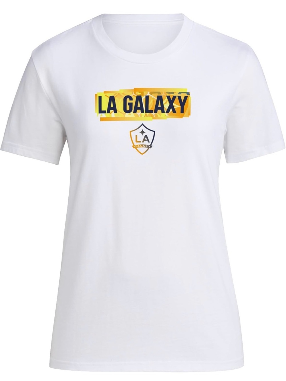 adidas White LA Galaxy Short Sleeve Tee with Yellow Accents